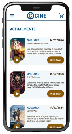 imagen página inicio de la aplicación de cine